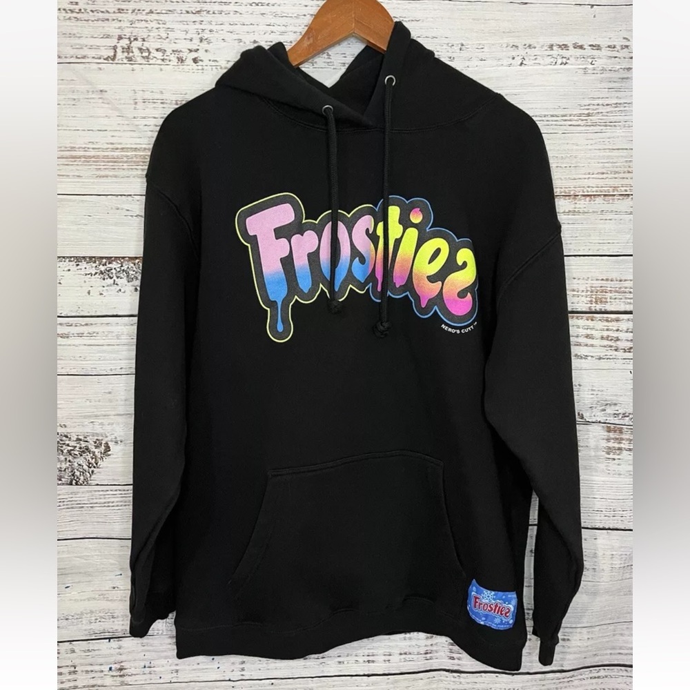 Frostiez Multicolor Logo Hoodie Black Pullover Size Medium